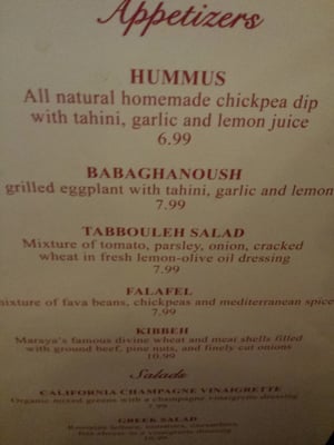 Menu photo 1 Maraya At Sabrina's Restaurant Orlando, FL Menu photo 1 Maraya At Sabrina's Restaurant Orlando, FL