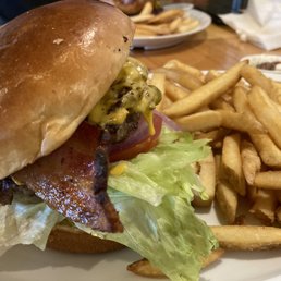 Bacon cheeseburger and fries Bacon cheeseburger and fries