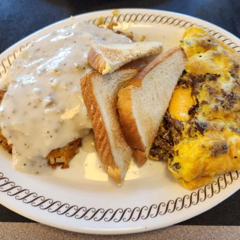 Waffle House - Cheesesteak omelette, hashbrown smothered covered country - American Near Me - Virginia Beach, Virginia Waffle House - Cheesesteak omelette, hashbrown smothered covered country - American Near Me - Virginia Beach, Virginia