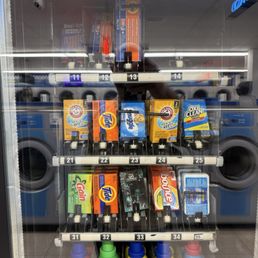 Their vending machine of powder and liquid laundry detergent, fabric softeners and dryer sheets. Their vending machine of powder and liquid laundry detergent, fabric softeners and dryer sheets.