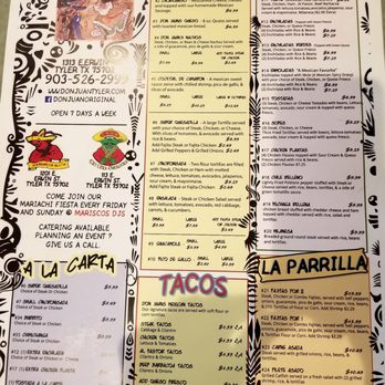 Don Juan's - a menu for a mexican restaurant - Mexican Near Me - Tyler, Texas