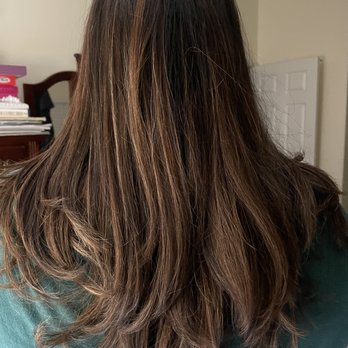 Rehab Parlour - This is my hair after my haircut. I got layers with brown highlights. - Hair Salons Near Me - Fremont, California Rehab Parlour - This is my hair after my haircut. I got layers with brown highlights. - Hair Salons Near Me - Fremont, California