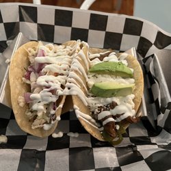 Loco Kitty - Fish taco (left), carne asada taco (right)