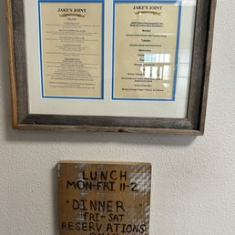 Menu and hours.