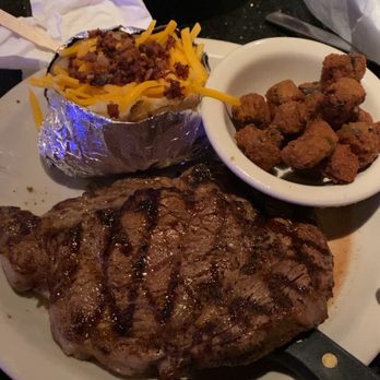 Two Frogs Grill - Small Steak And Baked Potato And Fried Okra - American Near Me - Ardmore, Oklahoma Two Frogs Grill - Small Steak And Baked Potato And Fried Okra - American Near Me - Ardmore, Oklahoma