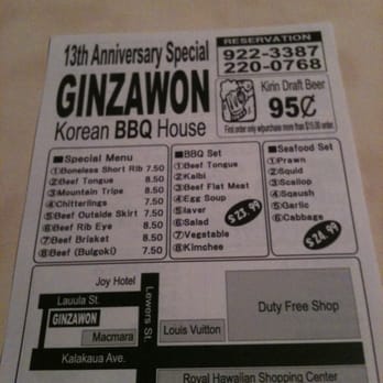Ginza Won Restaurant - KBBQ Special as of 8/31/11 - Korean Near Me - Honolulu, Hawaii Ginza Won Restaurant - KBBQ Special as of 8/31/11 - Korean Near Me - Honolulu, Hawaii