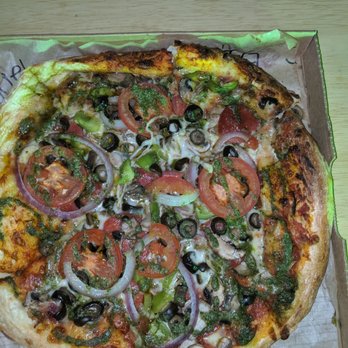 MOD Pizza - Mega dough: marinara w/pesto sauce, , pepperoni, extra cheese, red onion, black olives, , green peppers, with pesto drizzle. Yummers - Fast Food Near Me - Portland, Oregon MOD Pizza - Mega dough: marinara w/pesto sauce, , pepperoni, extra cheese, red onion, black olives, , green peppers, with pesto drizzle. Yummers - Fast Food Near Me - Portland, Oregon