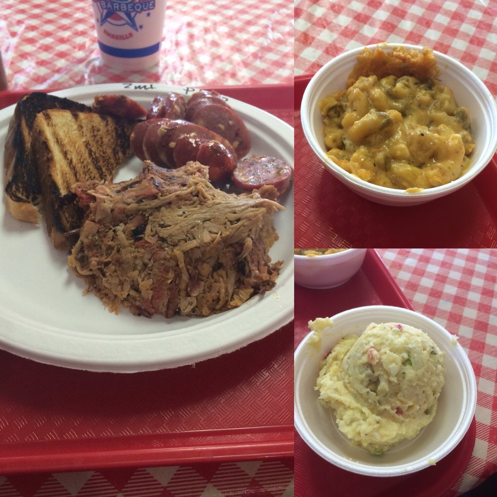 Tyler's Barbeque - Pulled pork, jalapino cheese sausage, green chile mac & cheese, potato salad - Barbeque Near Me - Amarillo, Texas Tyler's Barbeque - Pulled pork, jalapino cheese sausage, green chile mac & cheese, potato salad - Barbeque Near Me - Amarillo, Texas