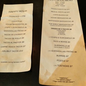 El Mezcalito - Happy hour menu...Late night on the right and Thursday only early happy hour on the left. - Mexican Near Me - Seattle, Washington