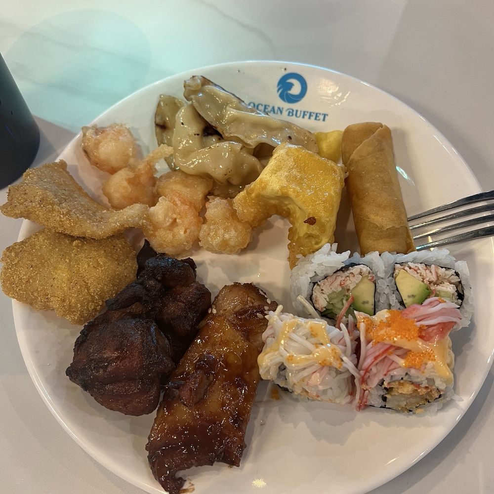 Ocean Buffet - Grilled chicken, fried fish, coconut shrimp, sushi, pot stickers, and crab Rangoon. - Chinese Near Me - Crowley, Texas Ocean Buffet - Grilled chicken, fried fish, coconut shrimp, sushi, pot stickers, and crab Rangoon. - Chinese Near Me - Crowley, Texas