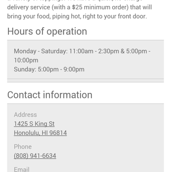 La Pizza Rina - Current hours and delivery info as of 7/27/14.  What they don't say is that delivery is during lunch hours only. - Italian Near Me - Honolulu, Hawaii