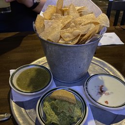 Tres dips! (Spicy salsa verde, guacamole, and queso blanco) Tres dips! (Spicy salsa verde, guacamole, and queso blanco)