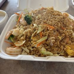 Panda House - Fried Rice With Veggies & Shrimp!  Side Of Hunan Sauce!