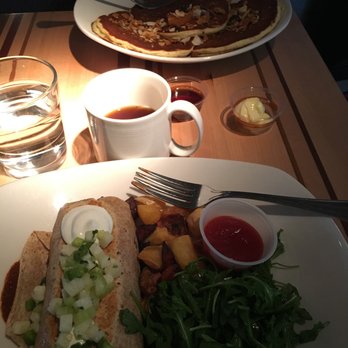 Root Down DIA - Breakfast Burrito & Almond Pancakes - New American Near Me - Denver, Colorado