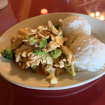 Thai Kitchen - Princess delight lunch portion. Comes with white rice but you can get brown rice. I forgot to ask this time.  Princess Delight - Thai Near Me - Bentonville, Arkansas