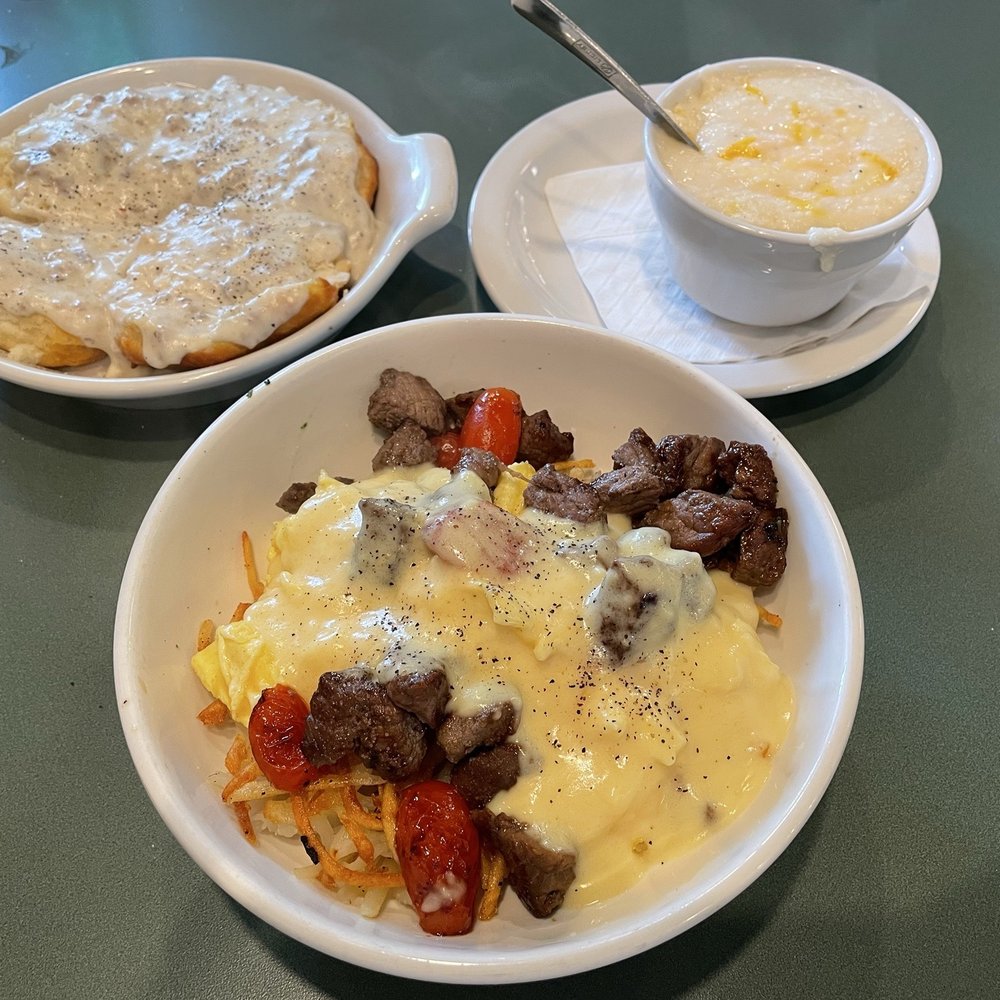 Metro Diner - Steak & Scramble Bowl was very good. Biscuits & Sausage Gravy & Cheese grits!! - Diners Near Me - Brandon, Florida Metro Diner - Steak & Scramble Bowl was very good. Biscuits & Sausage Gravy & Cheese grits!! - Diners Near Me - Brandon, Florida