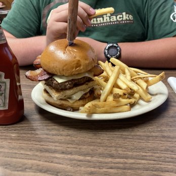 Mr Pibs Restaurant - The "Mr. Pibs burger" with fries. - Pizza Near Me - Le Roy, Michigan
