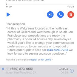 5 voicemails telling me my prescription was ready. They didn't have any "record" of it when I arrived. 5 voicemails telling me my prescription was ready. They didn't have any "record" of it when I arrived.