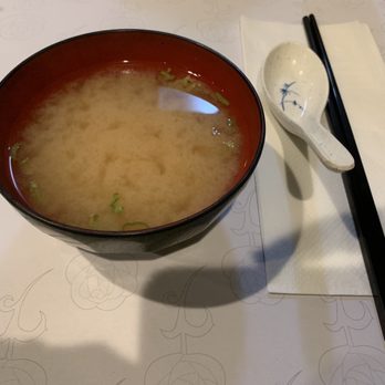 Genki Sushi House Restaurant - Miso soup to go with the Salmon Kama set. - Japanese Near Me - Hercules, California