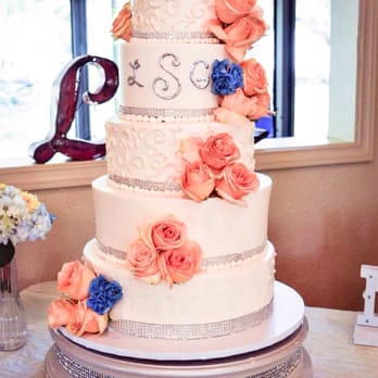 Cakes & More Bakery - My 5 tier wedding cake, citrus flavor, with alternating pineapple and strawberry gel in between - Bakeries Near Me - San Antonio, Texas