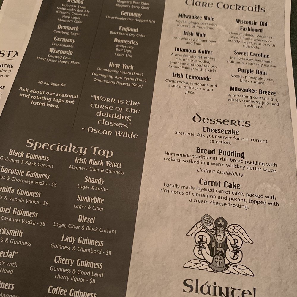 County Clare Irish Pub - Food menu - Irish Pub Near Me - Milwaukee, Wisconsin County Clare Irish Pub - Food menu - Irish Pub Near Me - Milwaukee, Wisconsin