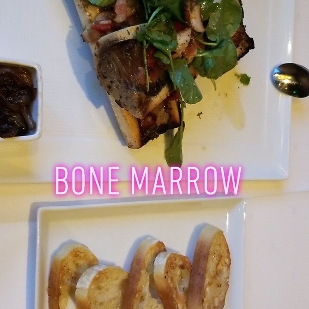 C2 Steak & Seafood - Roasted bone marrow with bacon, peppers, water cress and balsamic onions - Steakhouses Near Me - Brooks, California