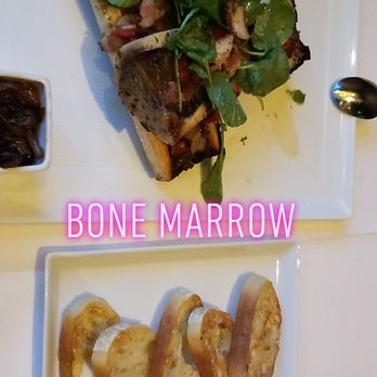C2 Steak & Seafood - Roasted bone marrow with bacon, peppers, water cress and balsamic onions - Steakhouses Near Me - Brooks, California C2 Steak & Seafood - Roasted bone marrow with bacon, peppers, water cress and balsamic onions - Steakhouses Near Me - Brooks, California