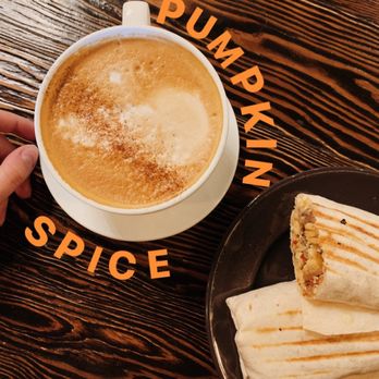 Square 1 Coffee - Pumpkin spice latte and the vegetarian breakfast wrap. - Cafes Near Me - Edmonton, Alberta Square 1 Coffee - Pumpkin spice latte and the vegetarian breakfast wrap. - Cafes Near Me - Edmonton, Alberta