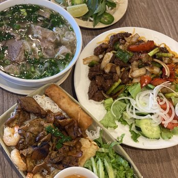 Bone & Broth - #44 Vermicelli Boat Special Grilled Pork, #10 Combination Pho, #21 Garlic Noodles Shaken Beef - Vietnamese Near Me - Ontario, California