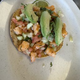 Shrimp ceviche on tostada shell Shrimp ceviche on tostada shell