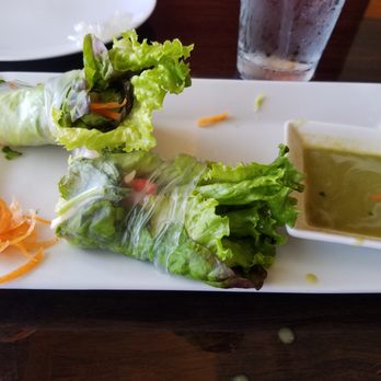 Bua Thai Cuisine - Salad Rolls with Peanut Ginger Cilantro dipping sauce. - Thai Near Me - Durham, North Carolina Bua Thai Cuisine - Salad Rolls with Peanut Ginger Cilantro dipping sauce. - Thai Near Me - Durham, North Carolina
