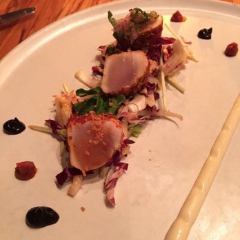 Chambar - Dine Out 2017: Seared Albacore tuna appy. Portion was so small. I really enjoyed the salad underneath. - Belgian Near Me - Vancouver, British Columbia