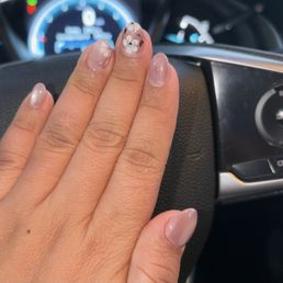 Pink cat eye nails with flower artwork - short almond Pink cat eye nails with flower artwork - short almond