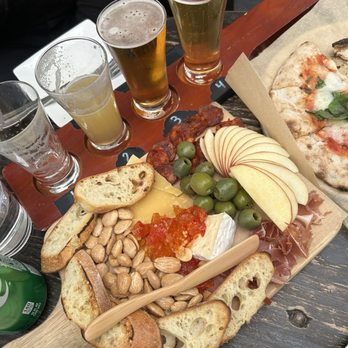 Vine + Grain - Beer Flight; Cheese and Charcuterie Board; Margherita Pizza - Wine Bars Near Me - Brentwood, California Vine + Grain - Beer Flight; Cheese and Charcuterie Board; Margherita Pizza - Wine Bars Near Me - Brentwood, California