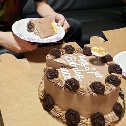 cross-section of the bacio gelato cake where you can see the tiny wedge of cake