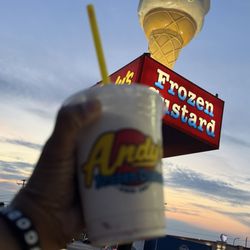 Andy's Frozen Custard - Ice cream date. Cherry limeade; vanilla custard, cherries, lime syrup and sprite.