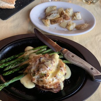 Dutch's At Silver Tree - Filet Oscar with heat lamp hollondaise and cold garlic potatoes. - Seafood Near Me - Oakland, Maryland Dutch's At Silver Tree - Filet Oscar with heat lamp hollondaise and cold garlic potatoes. - Seafood Near Me - Oakland, Maryland