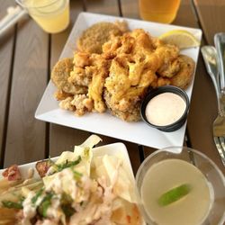 Yellowfin’s Bar & Grill Bethany - Fried green tomatoes with shrimp salad  Nachos