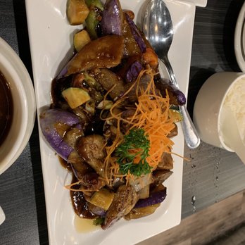 Chi Dim Sum - Chilli Cashew Eggplant with a side of rice. Yum - Asian Fusion Near Me - Toronto, Ontario