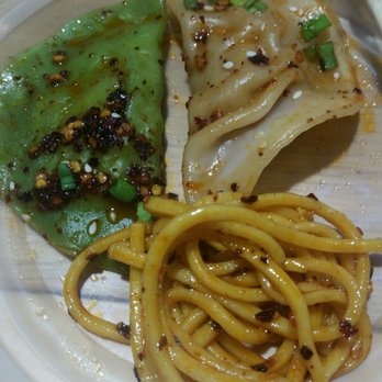 Gu's Dumplings - Clockwise: vegetable dumpling, pork dumpling, chengdu cold noodles - Szechuan Near Me - Atlanta, Georgia Gu's Dumplings - Clockwise: vegetable dumpling, pork dumpling, chengdu cold noodles - Szechuan Near Me - Atlanta, Georgia
