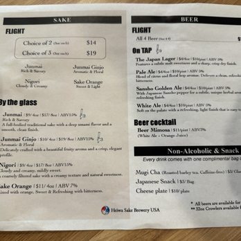 Heiwa Sake Brewery - Menu. - Breweries Near Me - Burbank, California Heiwa Sake Brewery - Menu. - Breweries Near Me - Burbank, California