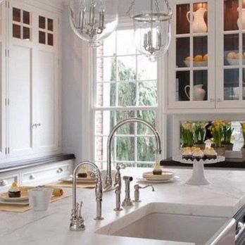 White Carrara Honed Marble With Farm Sink Makes A Beautiful Rustic