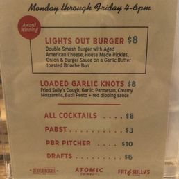 Happy Hour menu Monday thru Friday 4-6pm Happy Hour menu Monday thru Friday 4-6pm
