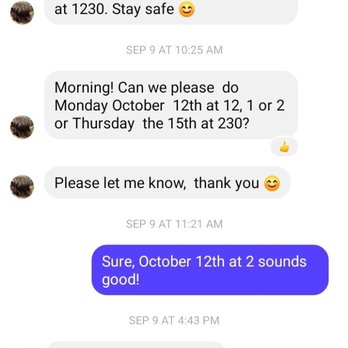 Jean Claude Salon - Text 1: First message with Heather rescheduling my hair appointment which we set on September 1st. - Hair Salons Near Me - San Diego, California Jean Claude Salon - Text 1: First message with Heather rescheduling my hair appointment which we set on September 1st. - Hair Salons Near Me - San Diego, California