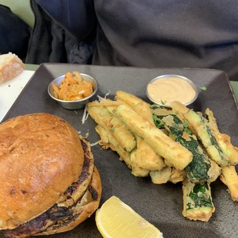 Lido - Chicken Burger Zucchini Fries with Lemon Aioli - Italian Near Me - New York, New York Lido - Chicken Burger Zucchini Fries with Lemon Aioli - Italian Near Me - New York, New York