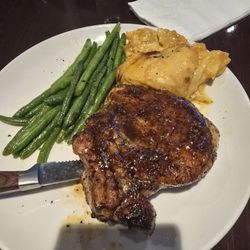 Mavis Public House - Glazed porkchop Potatoes and green beans.