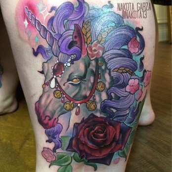 Vatican Studios - My unicorn by Nakota Garza, the photo is stitched together since it wraps around my leg - Tattoo Near Me - Lake Forest, California Vatican Studios - My unicorn by Nakota Garza, the photo is stitched together since it wraps around my leg - Tattoo Near Me - Lake Forest, California