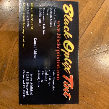 Black Optix Tint - Business card - Home Window Tinting Near Me - Richmond, Virginia