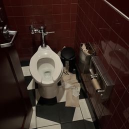 Dirty disgusting bathroom in the middle of the afternoon... no reason for this. Dirty disgusting bathroom in the middle of the afternoon... no reason for this.