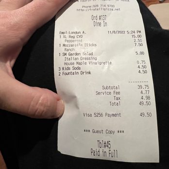 Fratelli Pizza - What is the service fee for?! - Pizza Near Me - Flagstaff, Arizona